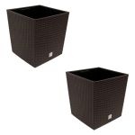 Set 2 ghivece de flori, Rato Low, imitatie ratan, patrate, 32x32x32.5 cm, maro, Prosperplast GartenVIP DiyLine