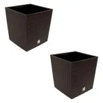 Set 2 ghivece de flori, Rato Low, imitatie ratan, patrate, 32x32x32.5 cm, maro, Prosperplast GartenVIP DiyLine