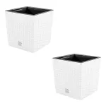 Set 2 ghivece de flori, Rato Low, imitatie ratan, patrate, 40x40x40.8 cm, alb, Prosperplast GartenVIP DiyLine