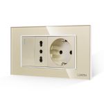 Intrerupator Simplu + Priza Ingusta + Priza Schuko cu Rama din Sticla LUXION, Standard Italian, 4M SmartElectro IntelligentHouse