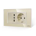 Intrerupator Simplu + Priza Ingusta + Priza Schuko cu Rama din Sticla LUXION, Standard Italian, 4M SmartElectro IntelligentHouse