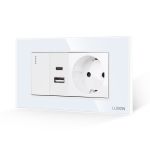 Intrerupator Simplu + Priza USB A+C + Priza Schuko cu Rama din Sticla LUXION, Standard Italian, 4M SmartElectro IntelligentHouse