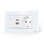 Intrerupator Simplu + Priza USB A+C + Priza Schuko cu Rama din Sticla LUXION, Standard Italian, 4M SmartElectro IntelligentHouse