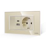 Intrerupator Simplu + Priza USB A+C + Priza Schuko cu Rama din Sticla LUXION, Standard Italian, 4M SmartElectro IntelligentHouse