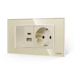 Intrerupator Simplu + Priza USB A+C + Priza Schuko cu Rama din Sticla LUXION, Standard Italian, 4M SmartElectro IntelligentHouse