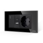 Intrerupator Simplu + Priza USB A+C + Priza Schuko cu Rama din Sticla LUXION, Standard Italian, 4M SmartElectro IntelligentHouse