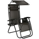 Sezlong pliabil cu parasolar si suport pahare, 77x110x175cm, maro Household NewTrend