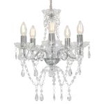 Candelabru cu mărgele de cristal, argintiu, rotund, 5 x E14 GartenMobel Dekor