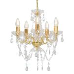 Candelabru cu mărgele de cristal, auriu, rotund, 5 x E14 GartenMobel Dekor