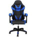 Scaun birou pentru gaming, ergonomic, suport lombar si tetiera, 114-123x55x50 cm, negru si albastru Household NewTrend
