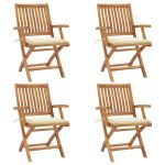 Scaune de grădină pliabile cu perne, 4 buc., lemn masiv de tec GartenMobel Dekor