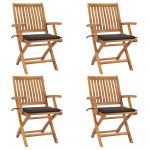 Scaune grădină pliabile cu perne, 4 buc, lemn masiv de tec GartenMobel Dekor
