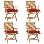 Scaune grădină pliabile cu perne, 4 buc, lemn masiv de tec GartenMobel Dekor