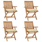 Scaune grădină pliabile cu perne, 4 buc, lemn masiv de tec GartenMobel Dekor