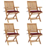 Scaune grădină pliabile cu perne, 4 buc, lemn masiv tec GartenMobel Dekor