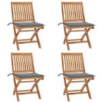 Scaune grădină pliabile cu perne, 4 buc, lemn masiv tec GartenMobel Dekor