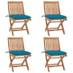 Scaune grădină pliabile cu perne, 4 buc, lemn masiv tec GartenMobel Dekor