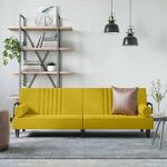 Canapea extensibilă cu cotiere, galben, catifea GartenMobel Dekor