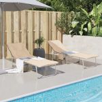 Șezlong pliabil, bej, material textil GartenMobel Dekor