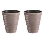 Set 2 ghivece de flori, Sand, rotunde, 38.8x43.6 cm, cafeniu, Prosperplast GartenVIP DiyLine