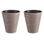 Set 2 ghivece de flori, Sand, rotunde, 38.8x43.6 cm, cafeniu, Prosperplast GartenVIP DiyLine