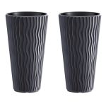 Set 2 ghivece de flori, Sandy Slim, rotunde, inalte, 29.7x53.1 cm, antracit, Prosperplast GartenVIP DiyLine