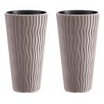 Set 2 ghivece de flori, Sandy Slim, rotunde, inalte, 29.7x53.1 cm, cafeniu, Prosperplast GartenVIP DiyLine