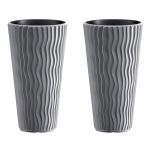 Set 2 ghivece de flori, Sandy Slim, rotunde, inalte, 29.7x53.1 cm, gri, Prosperplast GartenVIP DiyLine