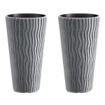 Set 2 ghivece de flori, Sandy Slim, rotunde, inalte, 29.7x53.1 cm, gri, Prosperplast GartenVIP DiyLine