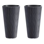 Set 2 ghivece de flori, Sandy Slim, rotunde, inalte, 39x70.8 cm, antracit, Prosperplast GartenVIP DiyLine