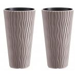 Set 2 ghivece de flori, Sandy Slim, rotunde, inalte, 39x70.8 cm, cafeniu, Prosperplast GartenVIP DiyLine
