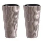 Set 2 ghivece de flori, Sandy Slim, rotunde, inalte, 39x70.8 cm, cafeniu, Prosperplast GartenVIP DiyLine