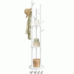 VASAGLE Cuier din lemn masiv, cu 11 agatatori si 3 rafturi, 4 roti detasabile rotative 360°, 40x40x175 cm, alb Household NewTrend