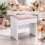 VASAGLE Taburet masa toaleta tapitat cu catifea, picioare cu protectii, 29x45x45 cm, alb si roz Household NewTrend