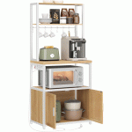 VASAGLE Raft bucatarie cu 4 prize, blat de lucru 90 cm, raft microunde, dulap si carlige, 40x60x170 cm, alb si stejar Household NewTrend