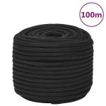 Frânghie de barcă, negru complet, 12 mm, 100 m, polipropilenă GartenMobel Dekor