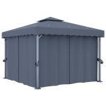 Pavilion cu perdea, antracit, 3 x 3 m, aluminiu GartenMobel Dekor