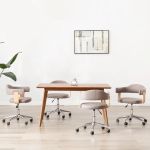 Scaune pivotante masă, 4 buc., gri taupe, lemn curbat & textil GartenMobel Dekor