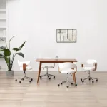 Scaune pivotante, 4 buc. alb, lemn curbat & piele ecologică GartenMobel Dekor