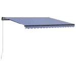Copertină retractabilă manual, albastru și alb, 450x300 cm GartenMobel Dekor