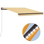 Copertină retractabilă manual cu LED, galben/alb, 300 x 250 cm GartenMobel Dekor