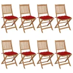 Scaune de grădină pliabile cu perne, 8 buc., lemn masiv acacia GartenMobel Dekor