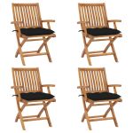 Scaune grădină pliabile cu perne, 4 buc, lemn masiv de tec GartenMobel Dekor