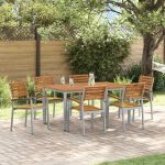 Set de masă pentru grădină 7 pcs Gri Lemn Solid de Acacia GartenMobel Dekor