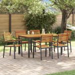 Set de masă pentru grădină 7 pcs Negru Lemn Solid de Acacia GartenMobel Dekor