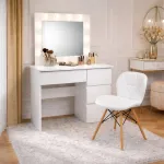 Masa de toaleta/machiaj, Irina + scaun Lago, alb, cu oglinda si LED-uri, 94x43x141 cm GartenVIP DiyLine