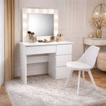 Masa de toaleta/machiaj, Irina + scaun Mark, alb, cu oglinda si LED-uri, 94x43x141 cm GartenVIP DiyLine