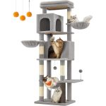 FEANDREA Ansamblu de joaca pentru pisici, platforme, ascunzatori, hamac si stalpi din sisal, 57x45x175 cm, gri deschis Household NewTrend