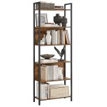 VASAGLE Biblioteca cu 6 rafturi, stil industrial, cadru metalic si PAL, 128x24x187 cm, maro rustic Household NewTrend