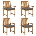 Scaune de grădină cu perne, 4 buc., lemn masiv de acacia GartenMobel Dekor